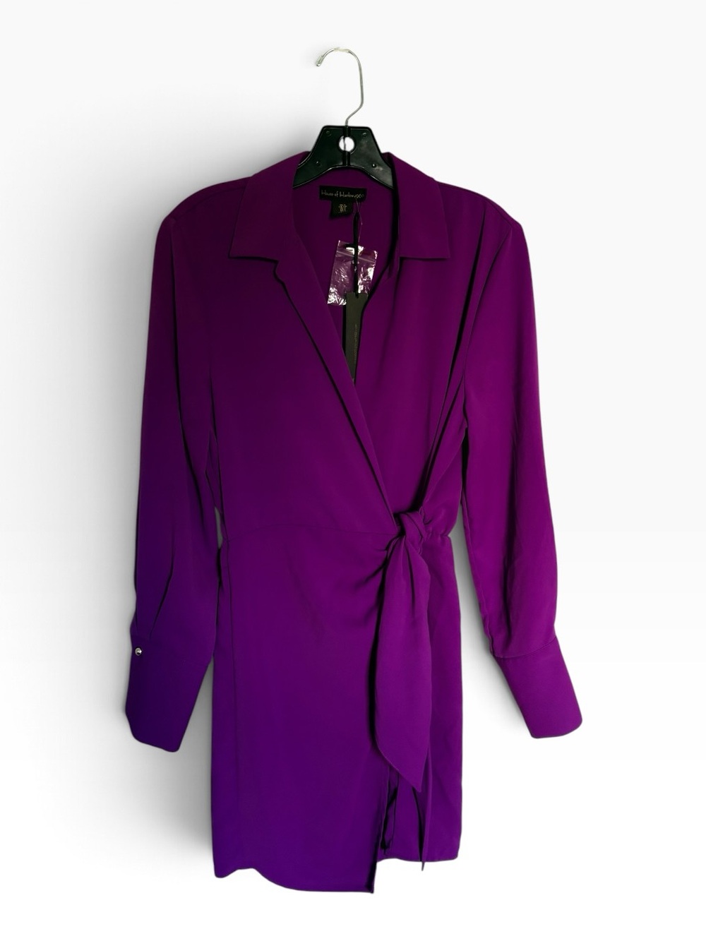 NWT House of Harlow 1960 Purple Wrap Mini Dress Quiet Luxury Disco Glam S